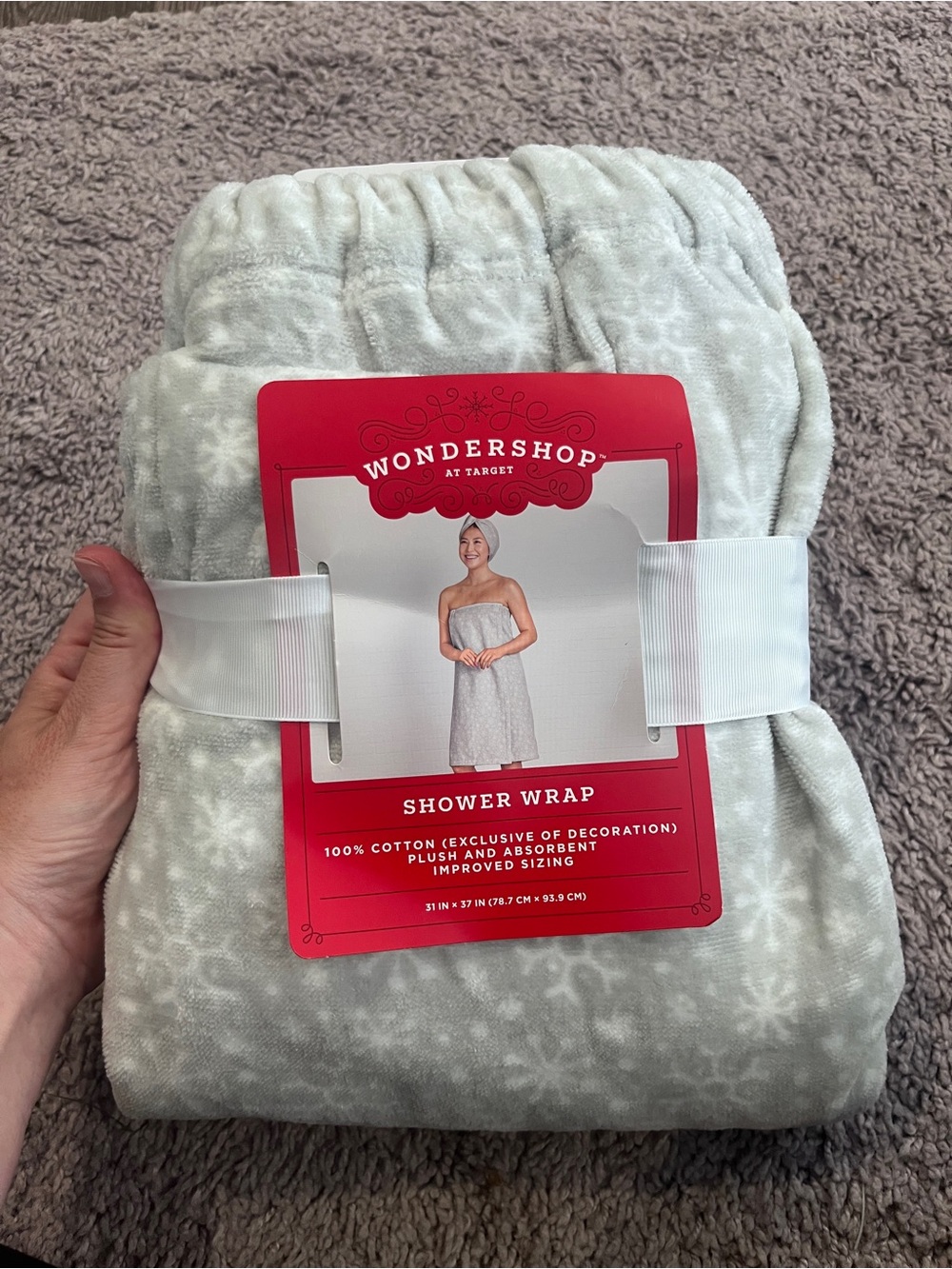 NWT Wondershop at Target Grey Snowflake Plush Cotton Shower Wrap 31x37